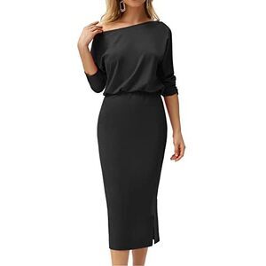 Grace Karin Women's Short Sleeve One Shoulder Bodycon Midi, Black, Size Medium